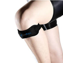 Load image into Gallery viewer, Black-Firm-Knee-Strap-Wrapped-Around-Knee