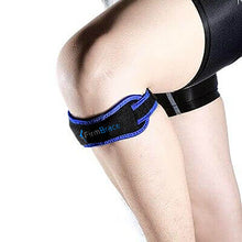 Load image into Gallery viewer, Blue-Firm-Knee-Strap-Wrapped-Around-Knee