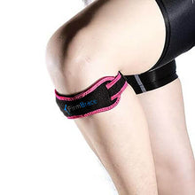 Load image into Gallery viewer, Pink-Firm-Knee-Strap-Wrapped-Around-Knee